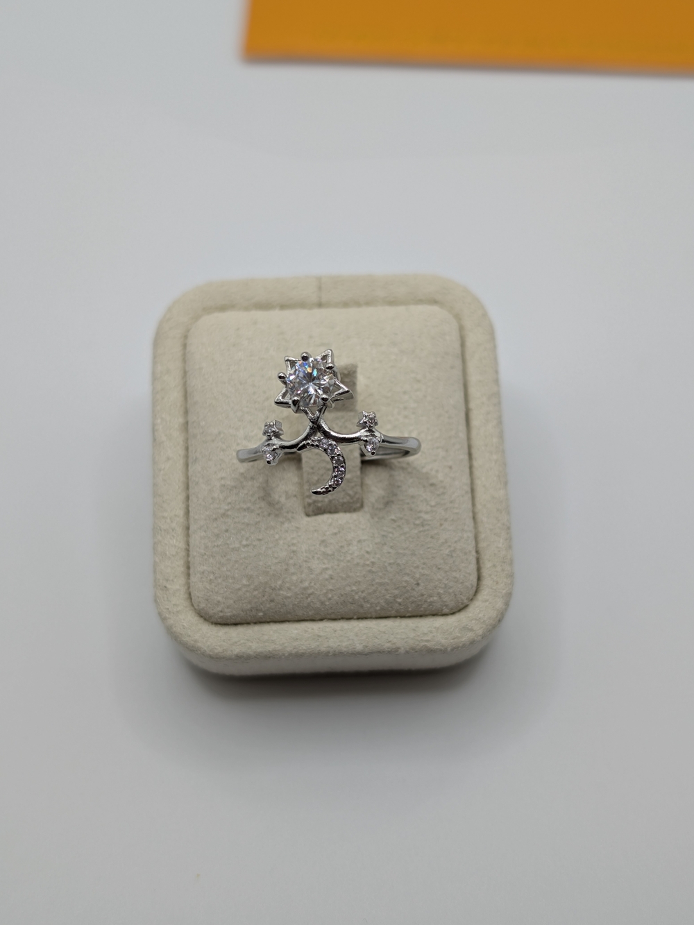 NWT GRA Moissanite Celestial Moon & Star Adjustable Ring S925